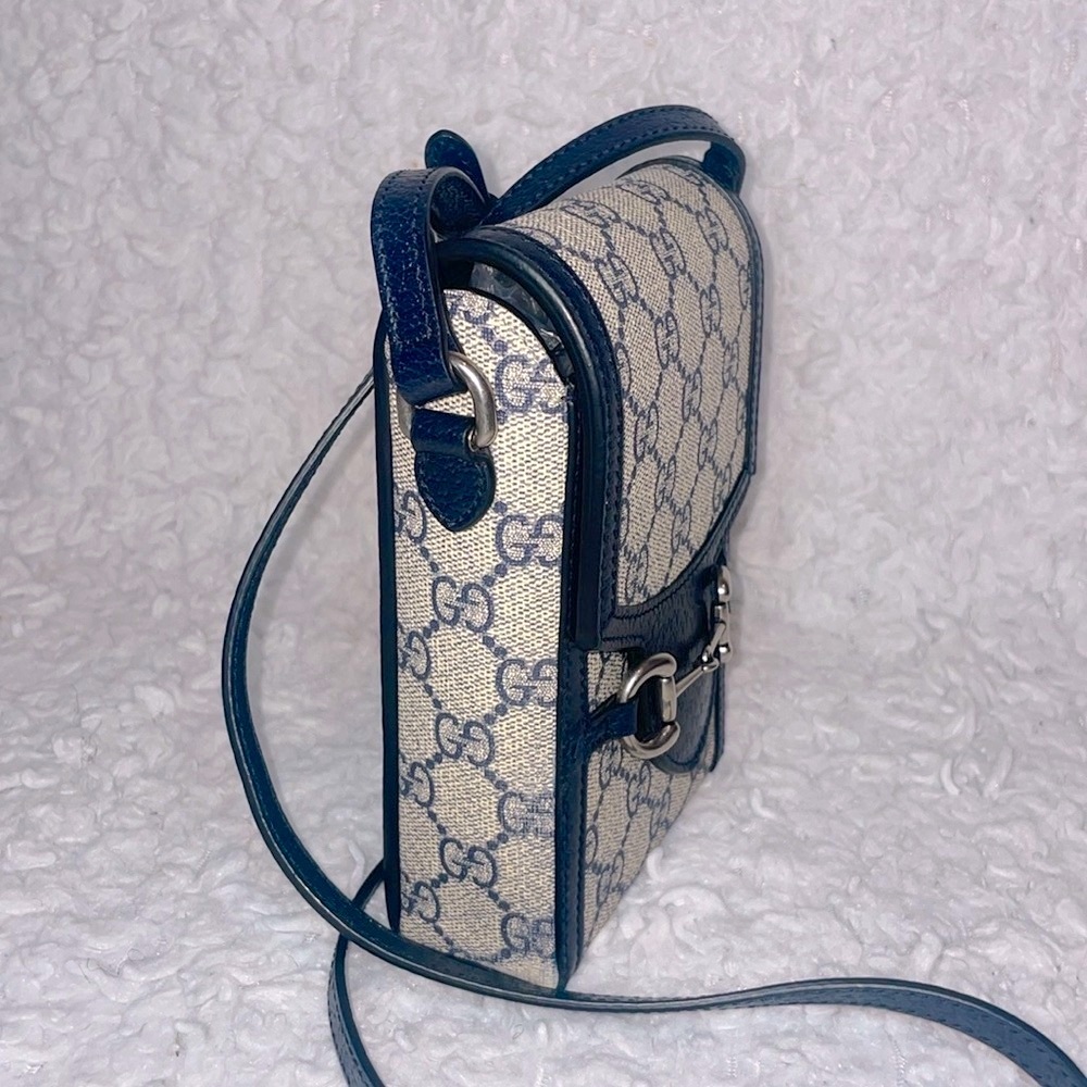 Gucci GG Guccissima 1955 Horsebit Mini Rectangle Crossbody Bag Navy Beige 625615 - Picture 6 of 17